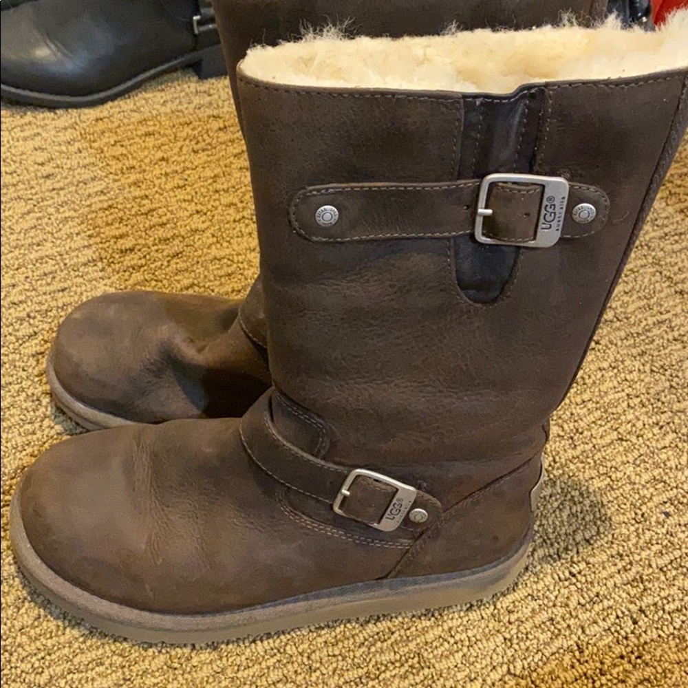 Dark brown leather uggs